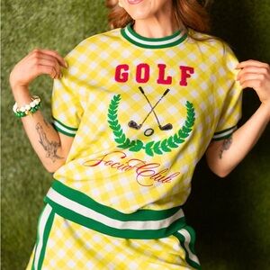 Golf Club Yellow and Green Women's Checkered Tee